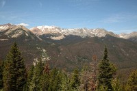 Trail Ridge Road is the highest continous paved road in United States with over 8 miles above 11,000 feet in elevation.  The tree line in Colorado is somewhere between 10,000 and 11,000 feet.  In this picture you can see the tree line.