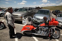 This rider had a couple of poodles in the back.  He says he has traveled over 10,000 miles with them.