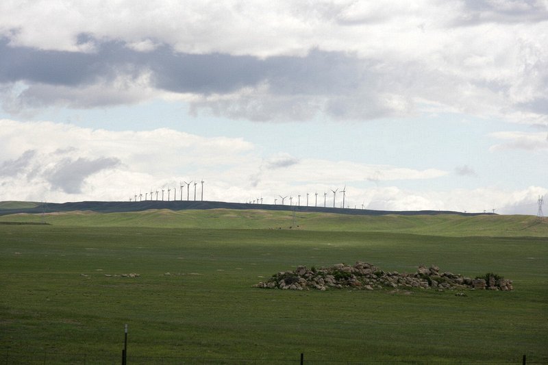 This is a large wind farm in northern Colorado.  I love the sounds of those giant blades turning, but they frighten my wife.