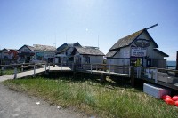 The 'Homer Spit'. These little shops line both sides of this small  finger.