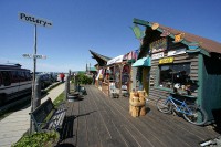 The 'Homer Spit'. These little shops line both sides of this small  finger.