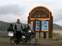 At the Arctic Circle - the wind was at about 30mph, it was about 40 degrees, there wasn't another soul around and the only place I could put the camera was on a table about 30-40 feet away.  The timer was 10 seconds and this was the third take.  I'll bet a video of the process would be priceless.