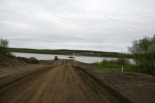 The ferry near Fort McPherson.  This was at around 10:00pm.  The mosquitos were thick enough to look like clouds in the air.