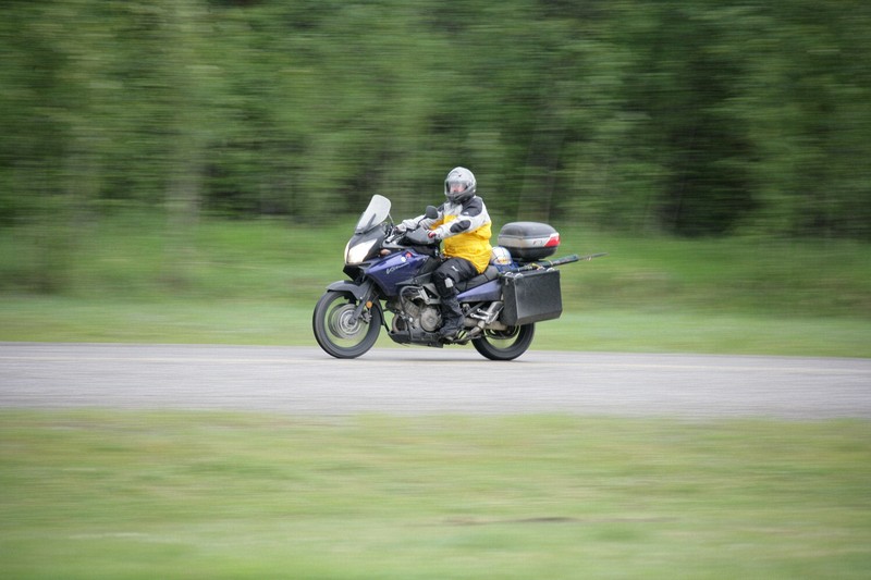 Zipping by on the way north.  Tere were quite a few V-Stroms on the road.