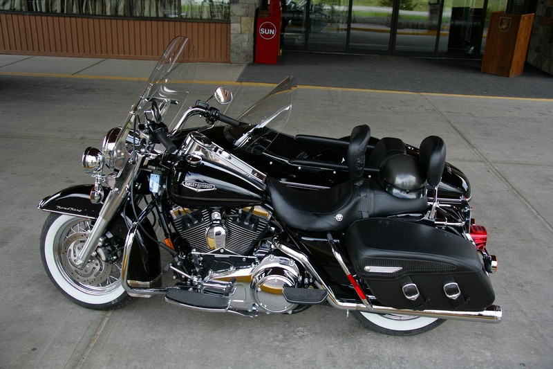 This really clean sidecar rig is used for motorcycle tours of the Jasper area