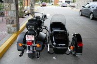This really clean sidecar rig is used for motorcycle tours of the Jasper area