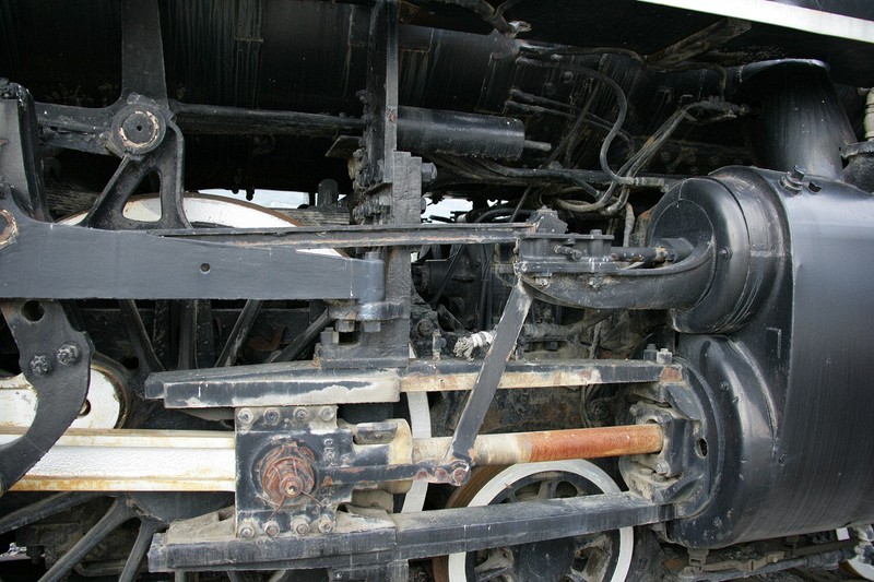 An old steam locomotive on display at the Jasper rail station