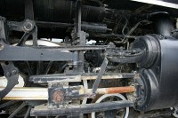 An old steam locomotive on display at the Jasper rail station
