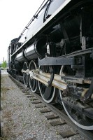 An old steam locomotive on display at the Jasper rail station
