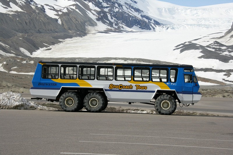 That is the Athabsaca Glacier behind this Ice Explorer