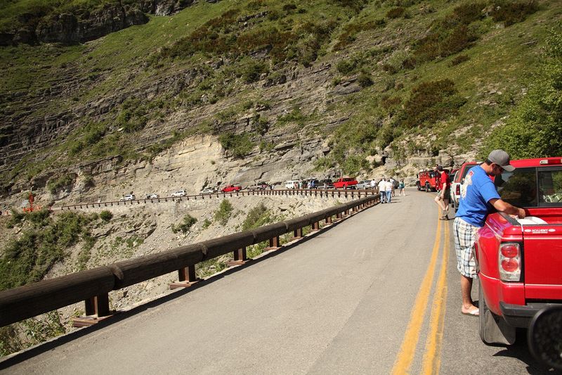 The Going to the Sun Road was severely damaged by snowslides and was necked down to one lane near the top at the eastern end.