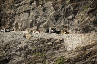 The Going to the Sun Road was severely damaged by snowslides and was necked down to one lane near the top at the eastern end.