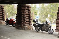At the Old Faithful Inn, we were told to park our bikes right up front.  We felt like we were creating a demo for BMW.