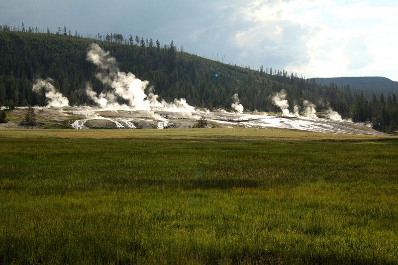 Walking around the geyser fields at Old Faithful