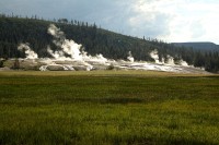 Walking around the geyser fields at Old Faithful