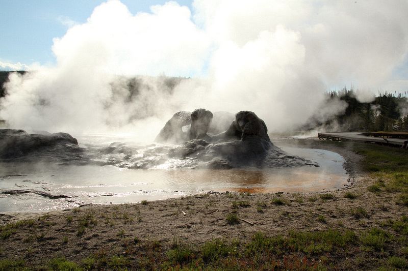 Walking around the geyser fields at Old Faithful