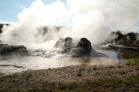 Walking around the geyser fields at Old Faithful