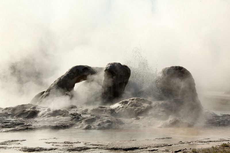 Walking around the geyser fields at Old Faithful.