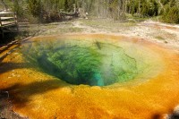 Walking around the geyser fields at Old Faithful.