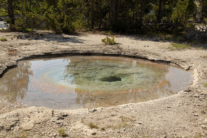Walking around the geyser fields at Old Faithful.