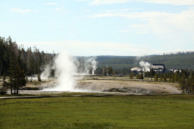 Walking around the geyser fields at Old Faithful.
